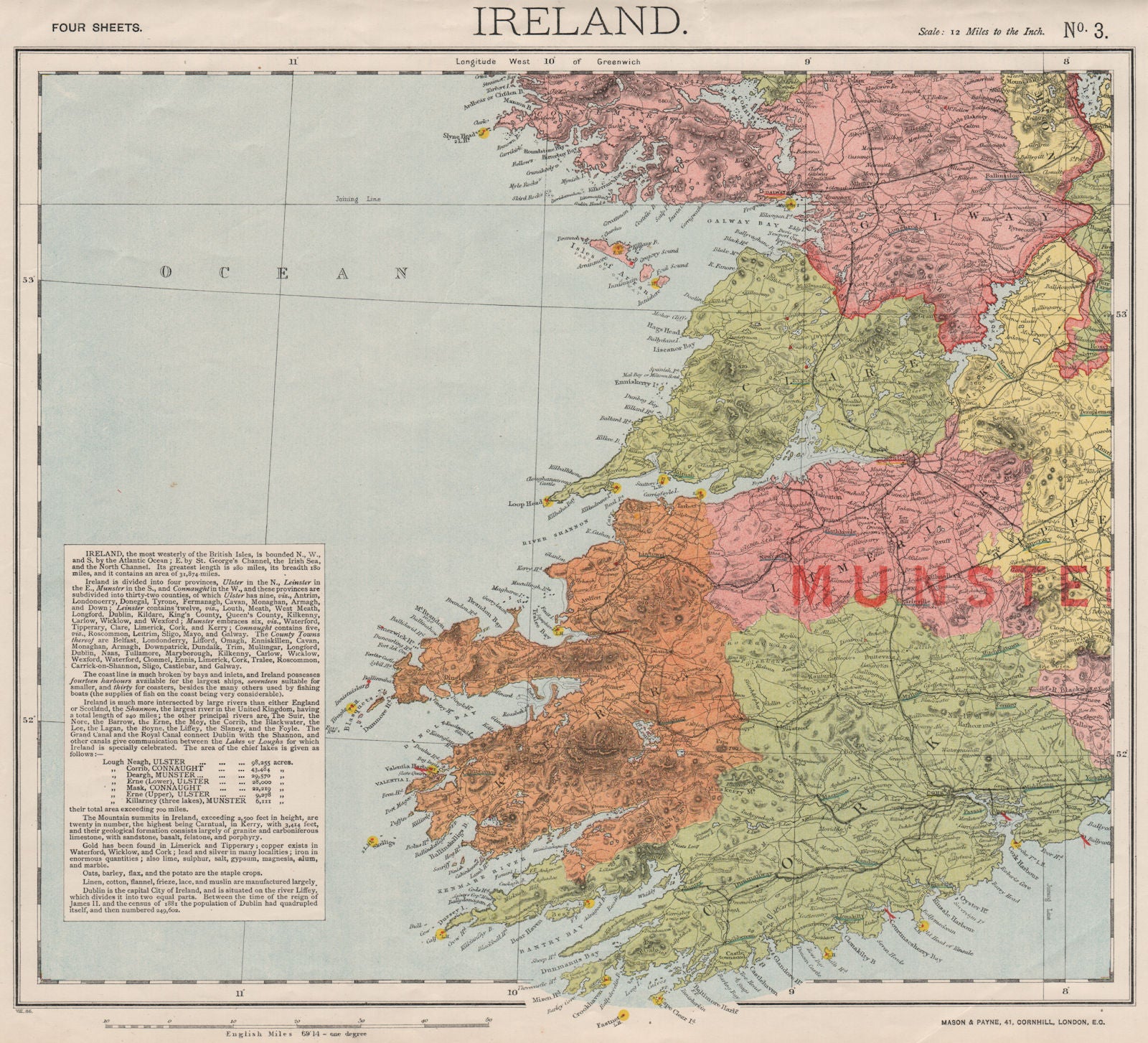 SW IRELAND MUNSTER. Lighthouses. Lifeboat stations. Round towers. LETTS 1889 map